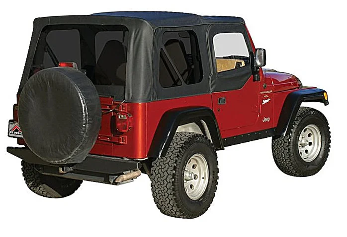 Crown Automotive RT10335T Replacement Soft Top with Tinted Windows in Black Diamond for 97-06 Jeep Wrangler TJ with Half Doors