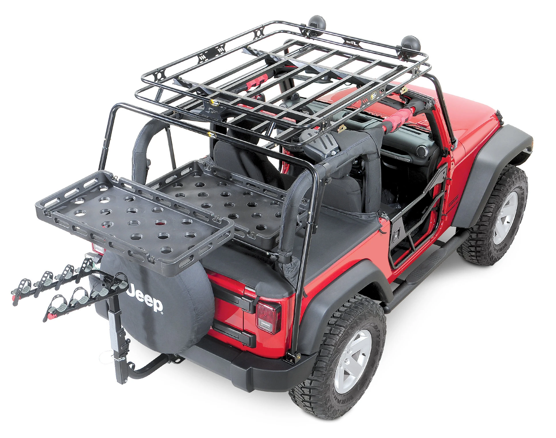 Bestop HighRock 4x4 Tailgate Rack Bracket with Universal Rack Tray for 07-18 Jeep Wrangler JK