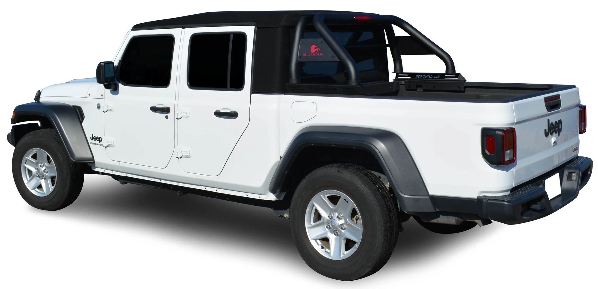 Black Horse Off Road RB09SS-PLR Classic Roll Bar in Stainless Steel with Qty (4) 7" LED Lights in Red for 20-26 Jeep Gladiator JT