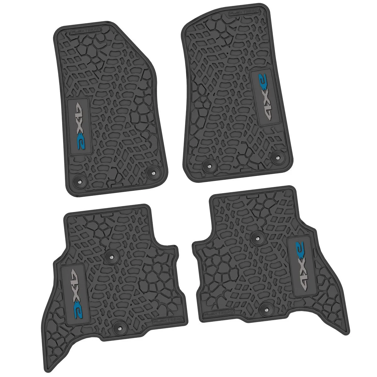 FlexTread NGTT46025204 Tire Tread/Scorched Earth Scene Front & Rear Floor Liners with 4XE Logo in Rugged Woods with White Logo for 21-26 Jeep Wrangler JL Unlimited 4xe
