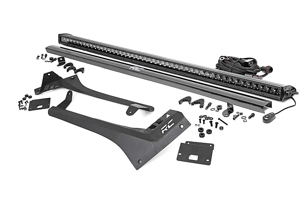Rough Country 70068 50 Inch LED Light Bar Upper Windshield Kit Dual Row Black Series with Amber Backlight