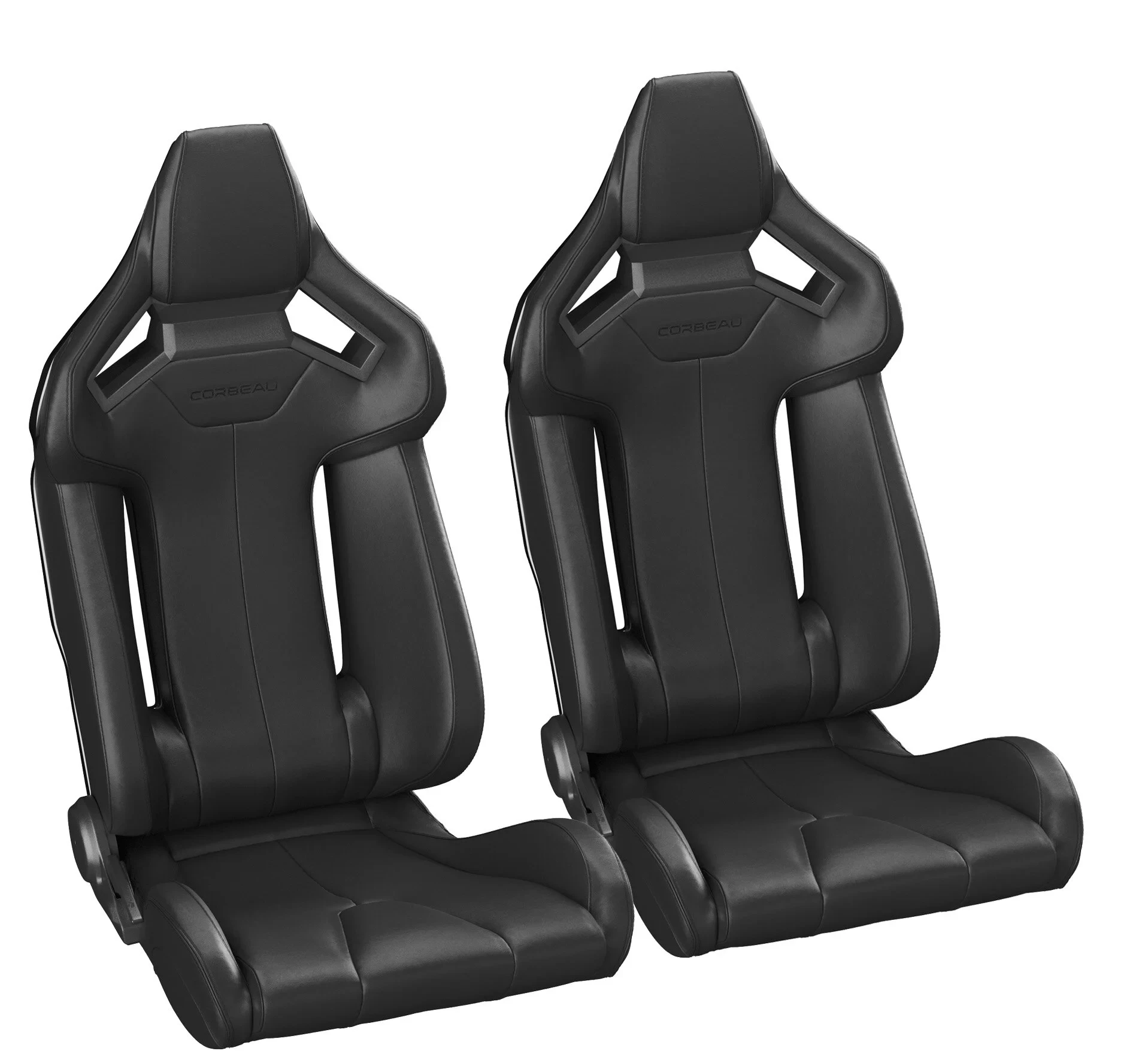 Corbeau FXR Reclining Front Seat Pair in Black Vinyl / Black FRP Shell with Seat Heaters