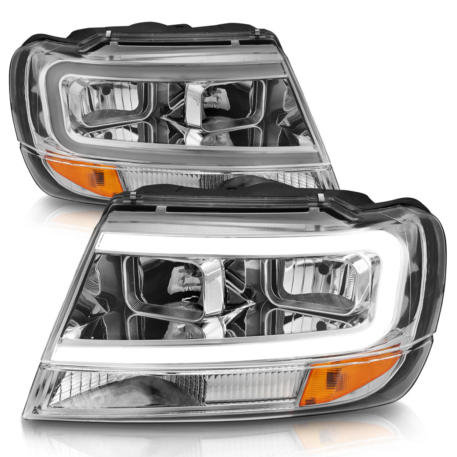 Anzo USA 111537 Crystal Plank Style Headlights with Black Housing for 99-04 Jeep Grand Cherokee WJ