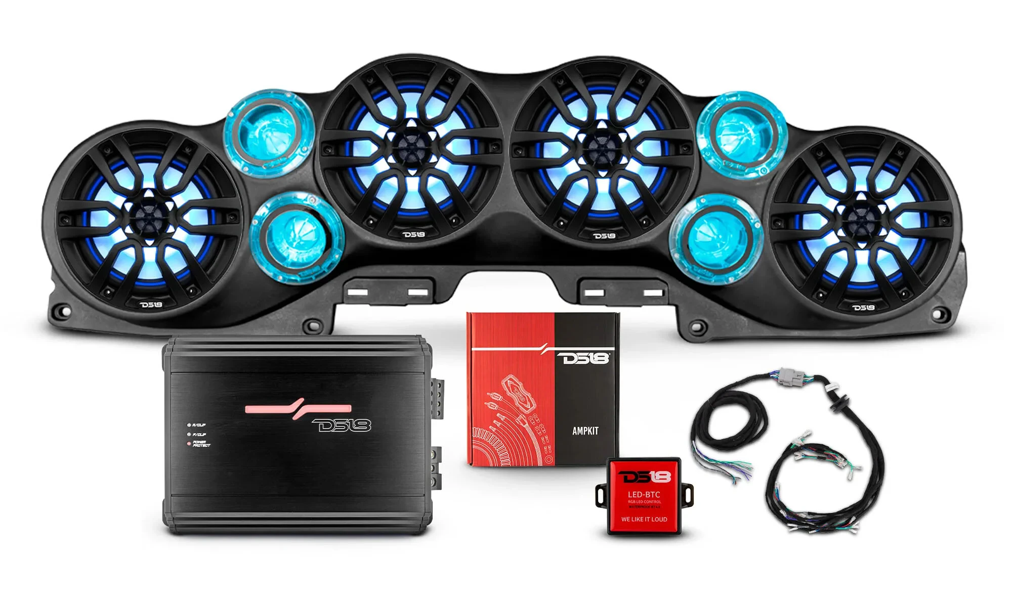 DS18 JL-SBPK-W/W Overhead Soundbar Package - White Soundbar with White Speakers with Plastic Grille for 18-23 Jeep Wrangler JL & Gladiator JT