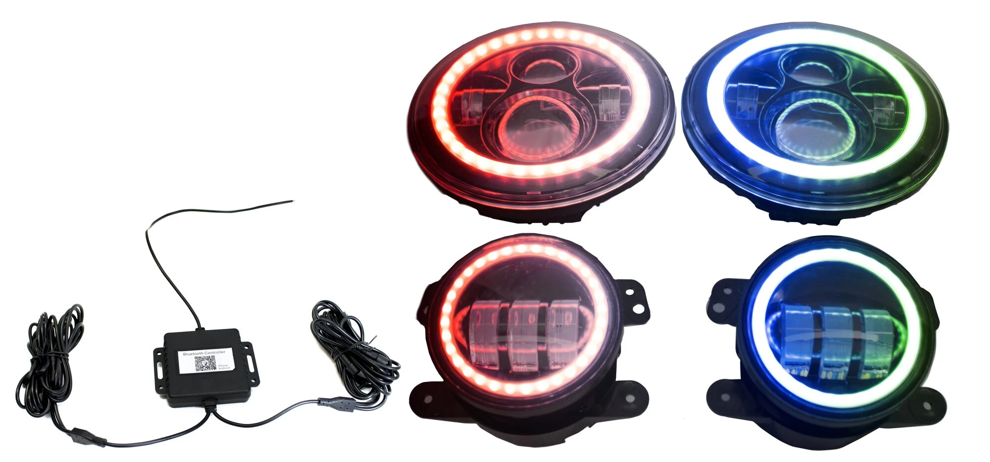 Race Sport Lighting RS3037050-C ColorSMART Combo Complete RGB Multi-Color Headlight & Fog Light Kit - Chasing Version fro 97-18 Jeep Wrangler TJ & JK