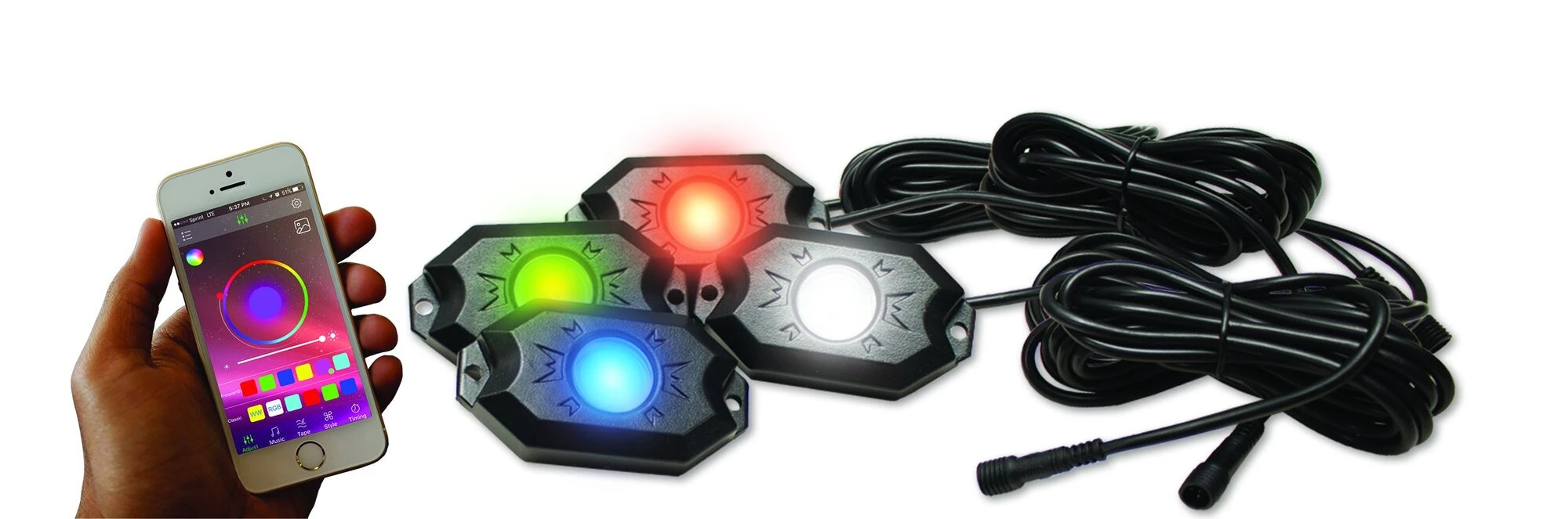 Race Sport Lighting RS4PRGBW RGBW Hi-Power Rock Light Complete Kit - 4-Pod Kit