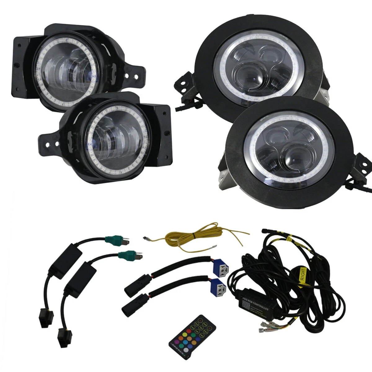 Race Sport Lighting RS9JL4-C 9in Adapted Headlight & 4in Foglight ColorSMART Combo Complete RGB Multi-Color Kit - RGB Mulit-Color Kit Chasing Version for 18-26 Jeep Wrangler JL & Gladiator JT